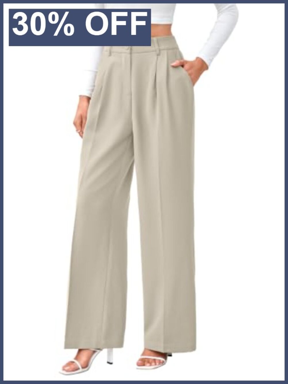 FUNYYZO Wide Leg Work Pants High Waist Pleated Office Slacks Women